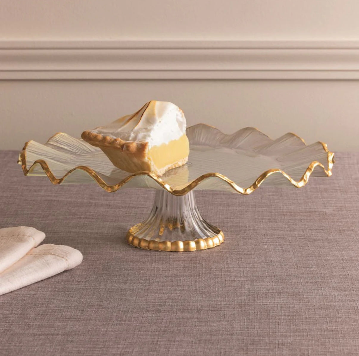Glass and Gold Ruffle Pedestal Cake Stand