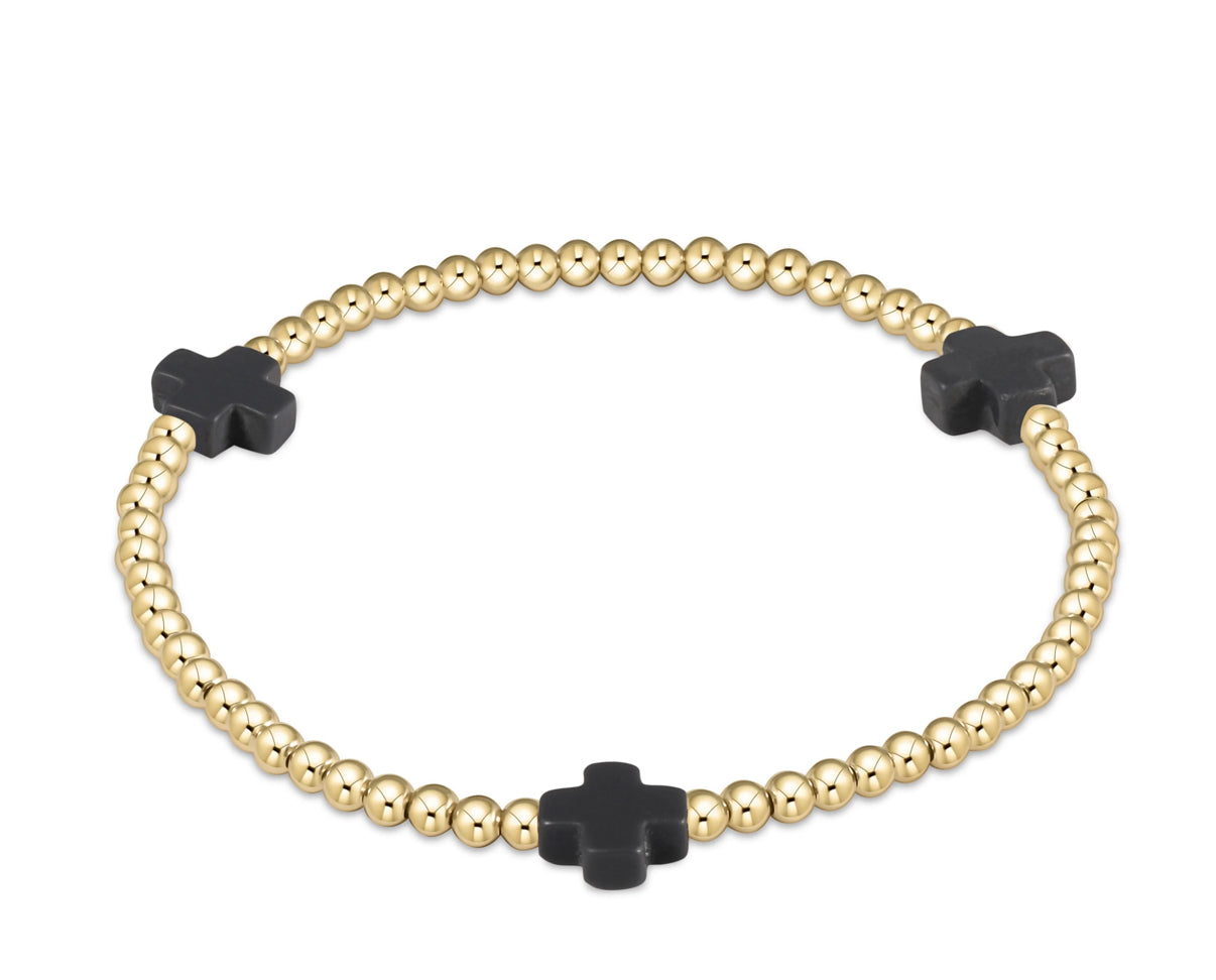 Signature Cross Gold 3mm Bead Bracelet- Onyx
