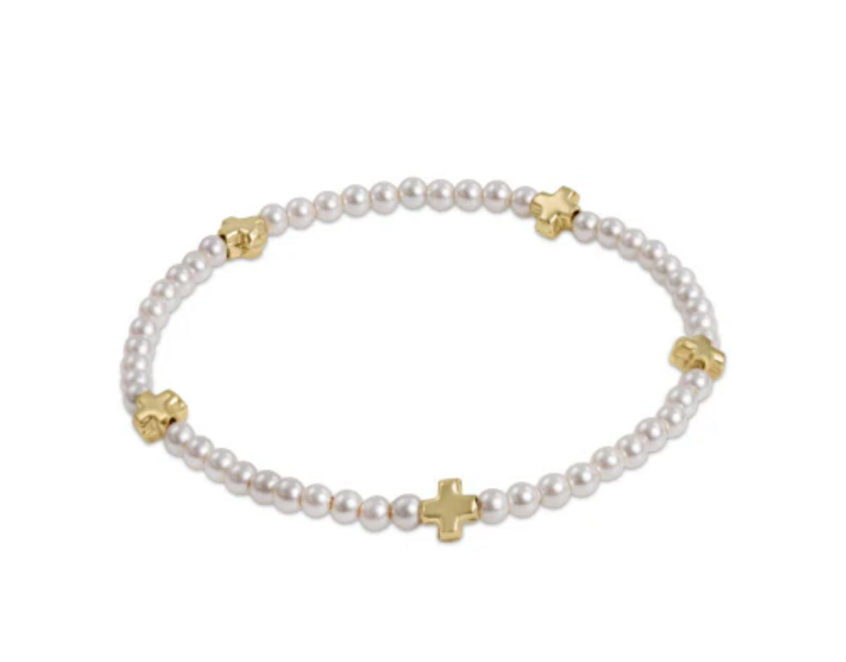 Signature Cross Small Pearl Pattern 3mm Bead Bracelet- Pearl