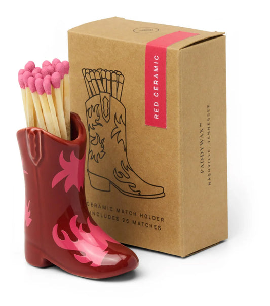 Cowboy Boot Match Holder - Red Flame