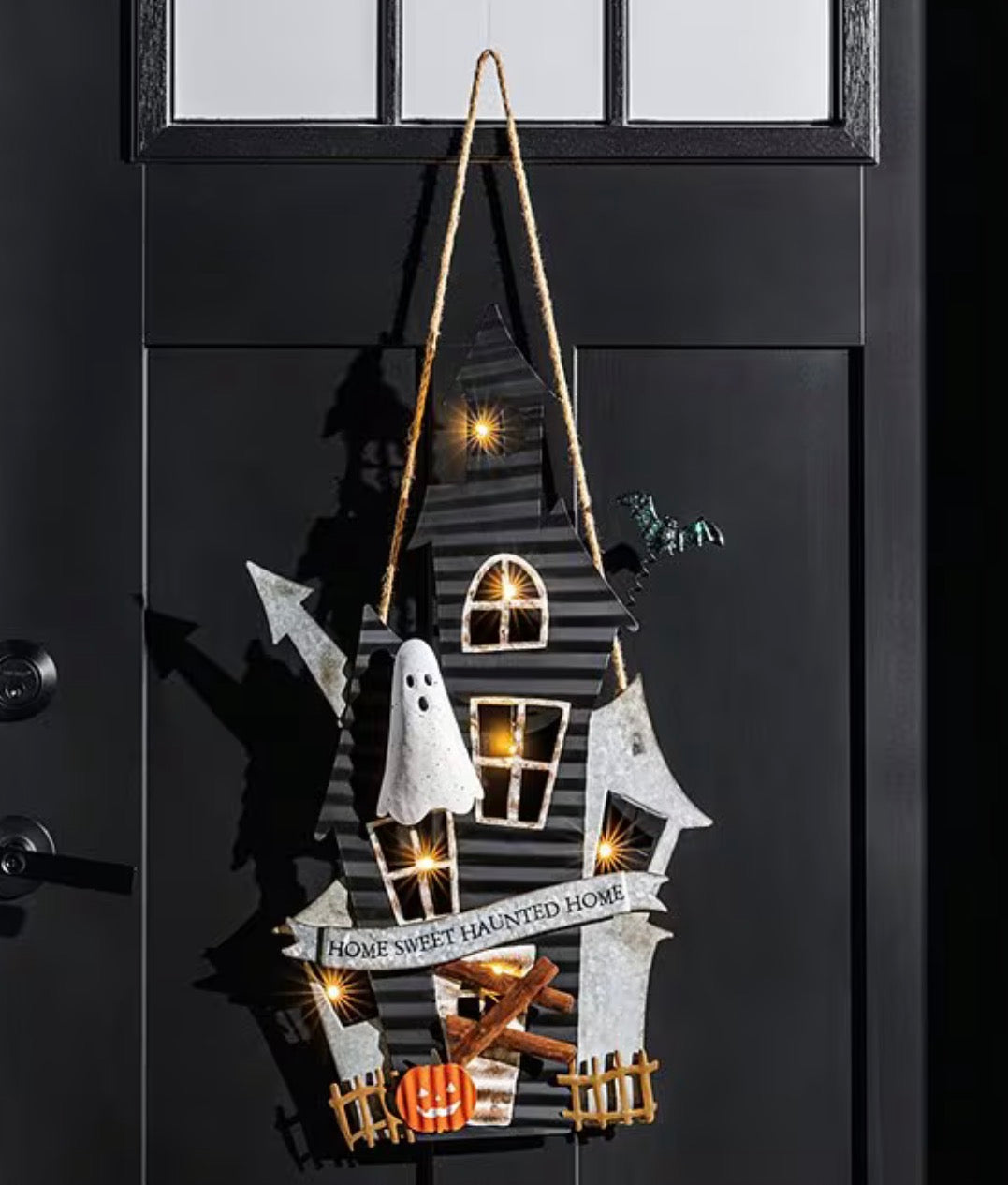 Halloween Collection Haunted House LED Light-Up Door Hanger