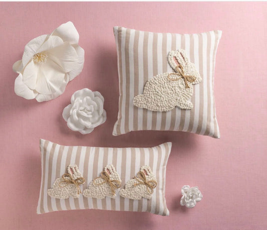 Tan Stripe Embroidered Easter Bunny Pillows