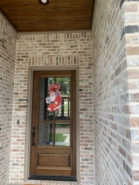 Kris Kringle Santa Door Hanger: Pink & Red Gingham