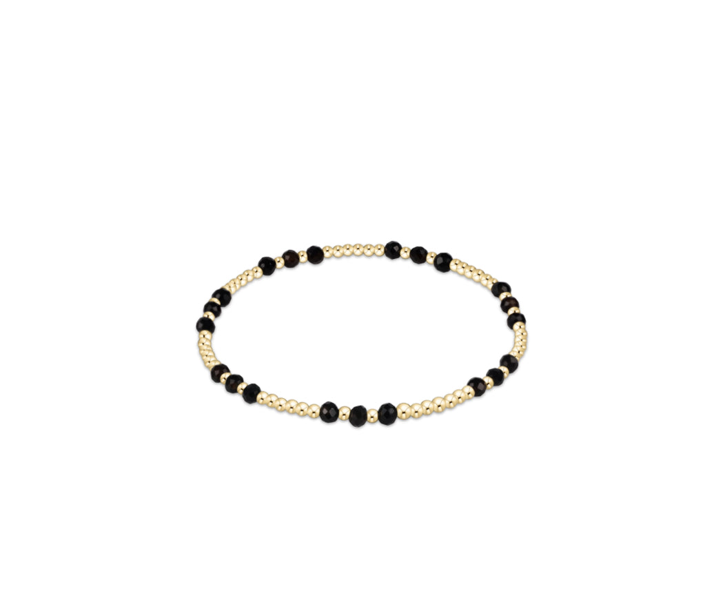 Gemstone Gold Joy Pattern 3mm Bead Bracelet- Faceted Onyx