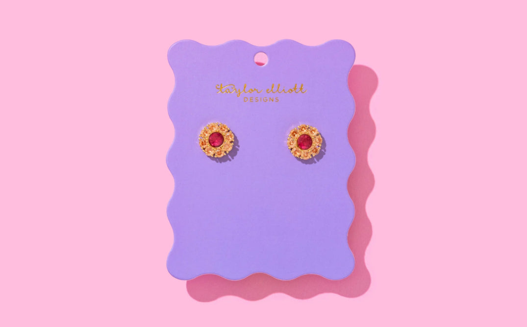 Stud Earrings - Flowers w/ Pink Gems - Caroline