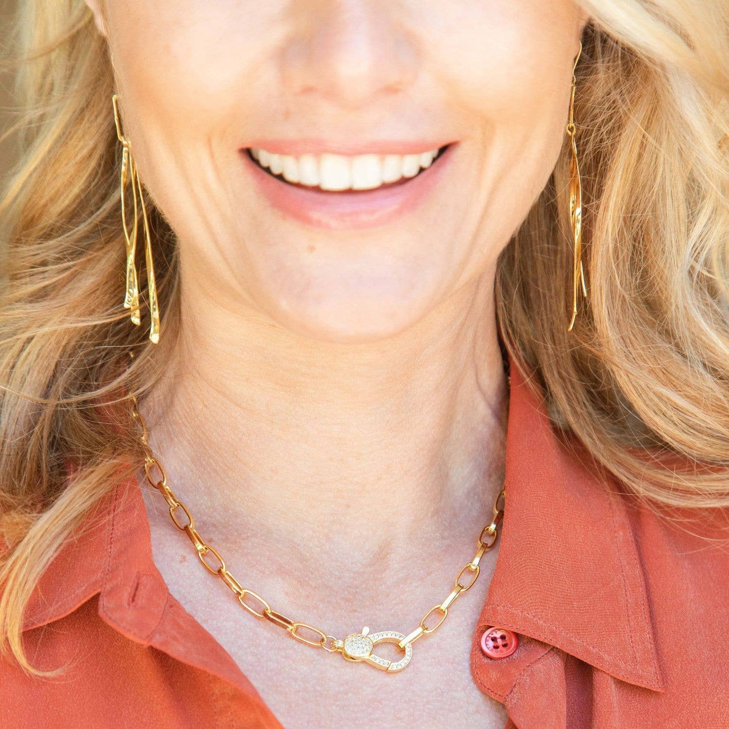 Statement Link Necklace with CZ Clasp, SALE: Gold