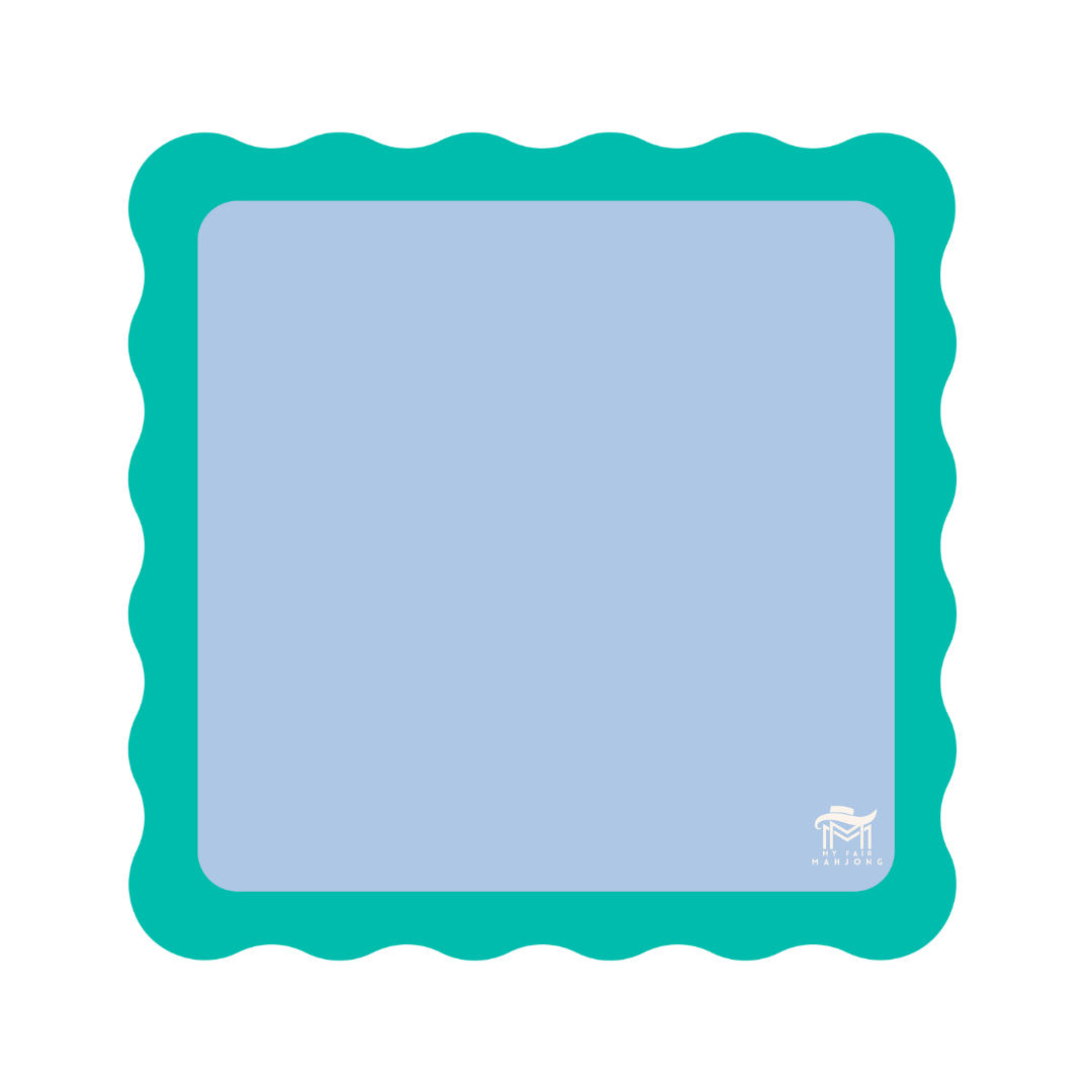 Scalloped Mahjong Mat | Bright Colors | 31" x 31": Pink Center- Blue Scallop