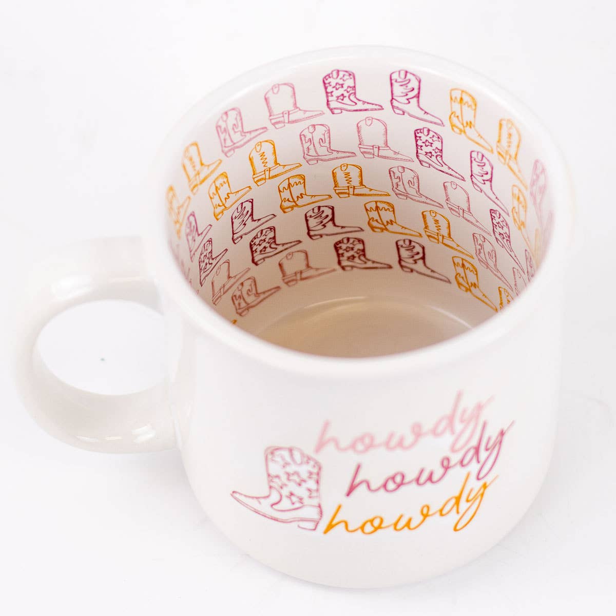Howdy Cowgirl Coffee Mug White/Pink/Orange 14oz