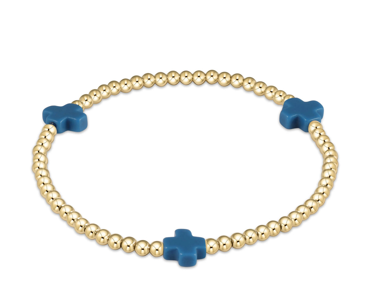 Egirl Signature Cross Gold 3mm Bead Bracelet- Cobalt
