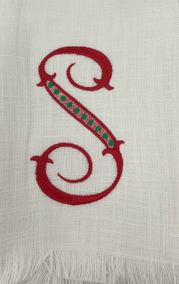 Christmas Initial Fringe Tea Towel