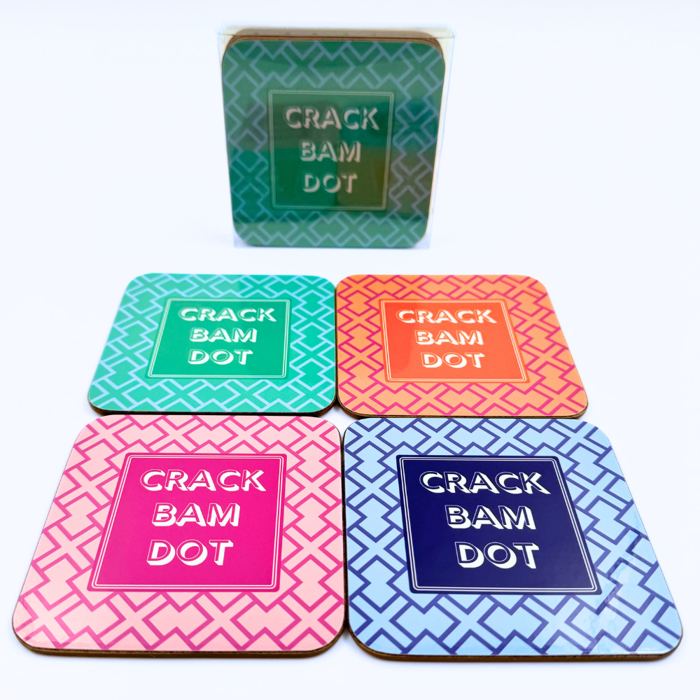 Mahjong Coasters, 4 Set | Gift or Prize | Green, Pink, Blue, Orange