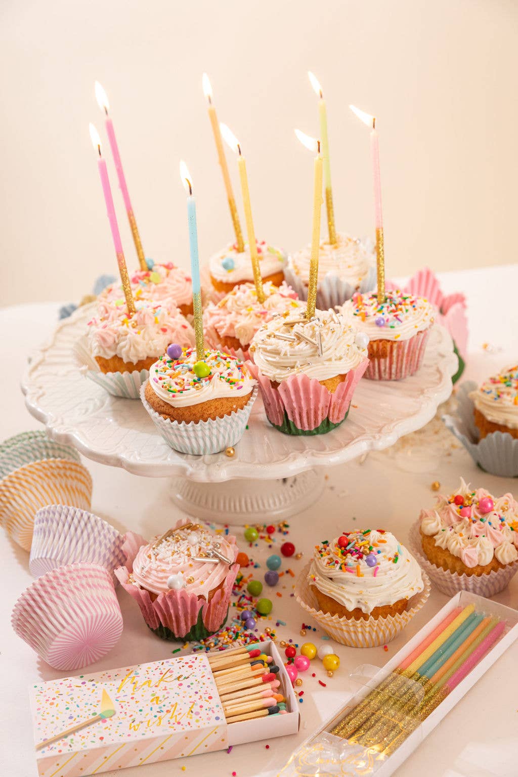 Birthday Candles: White and Gold