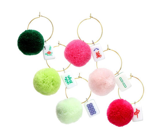 Mahjong Pom Pom Wine Charms