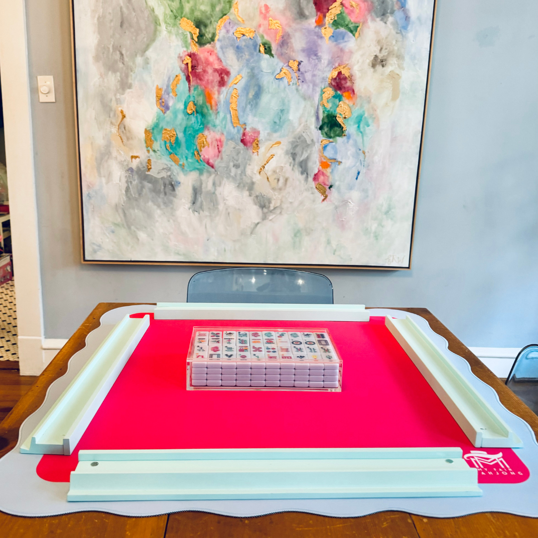 Scalloped Mahjong Mat | Bright Colors | 31" x 31": Orange Center- Pink Scallop