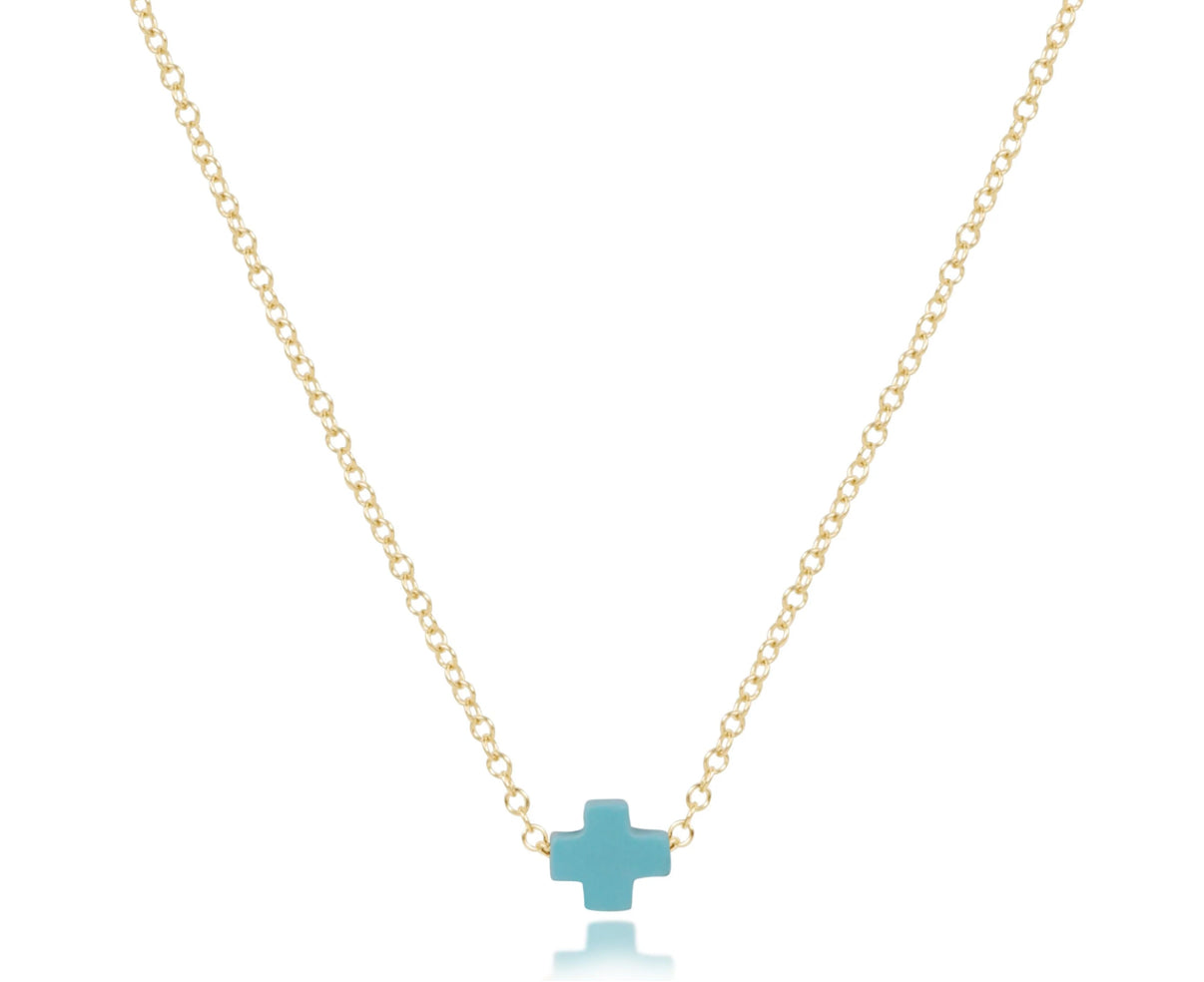 16” Necklace Gold Signature Cross- Turquoise