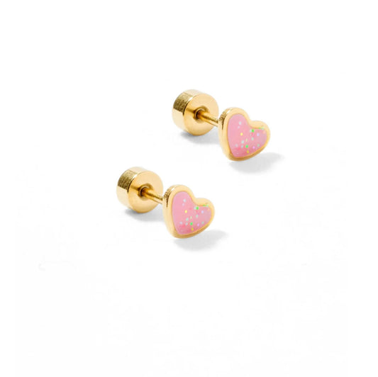 Screwback Stud Earrings - Nora Heart Pink