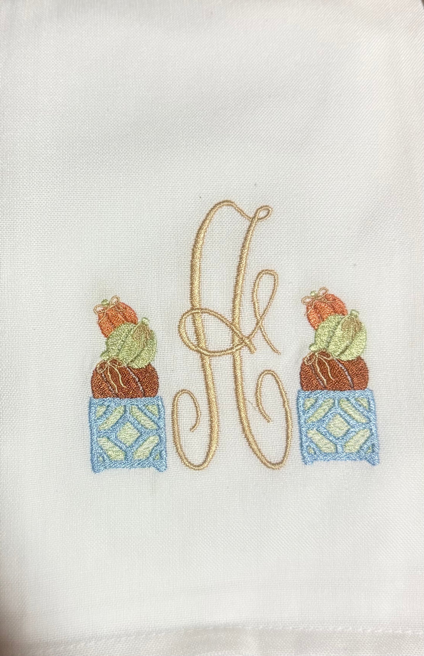 Fall Topiary Initial Tea Towel