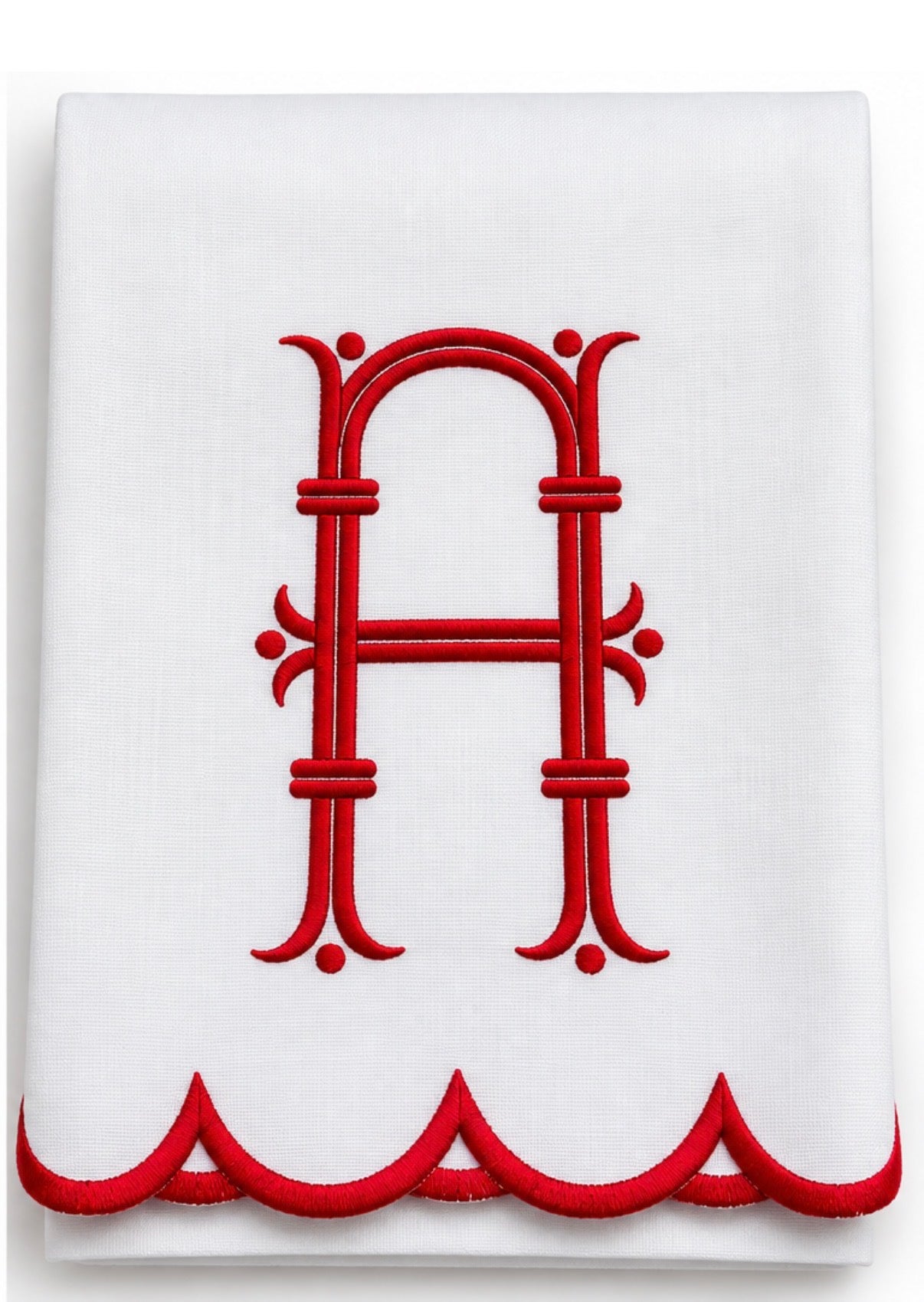 Red Scalloped Initial Tea Towel