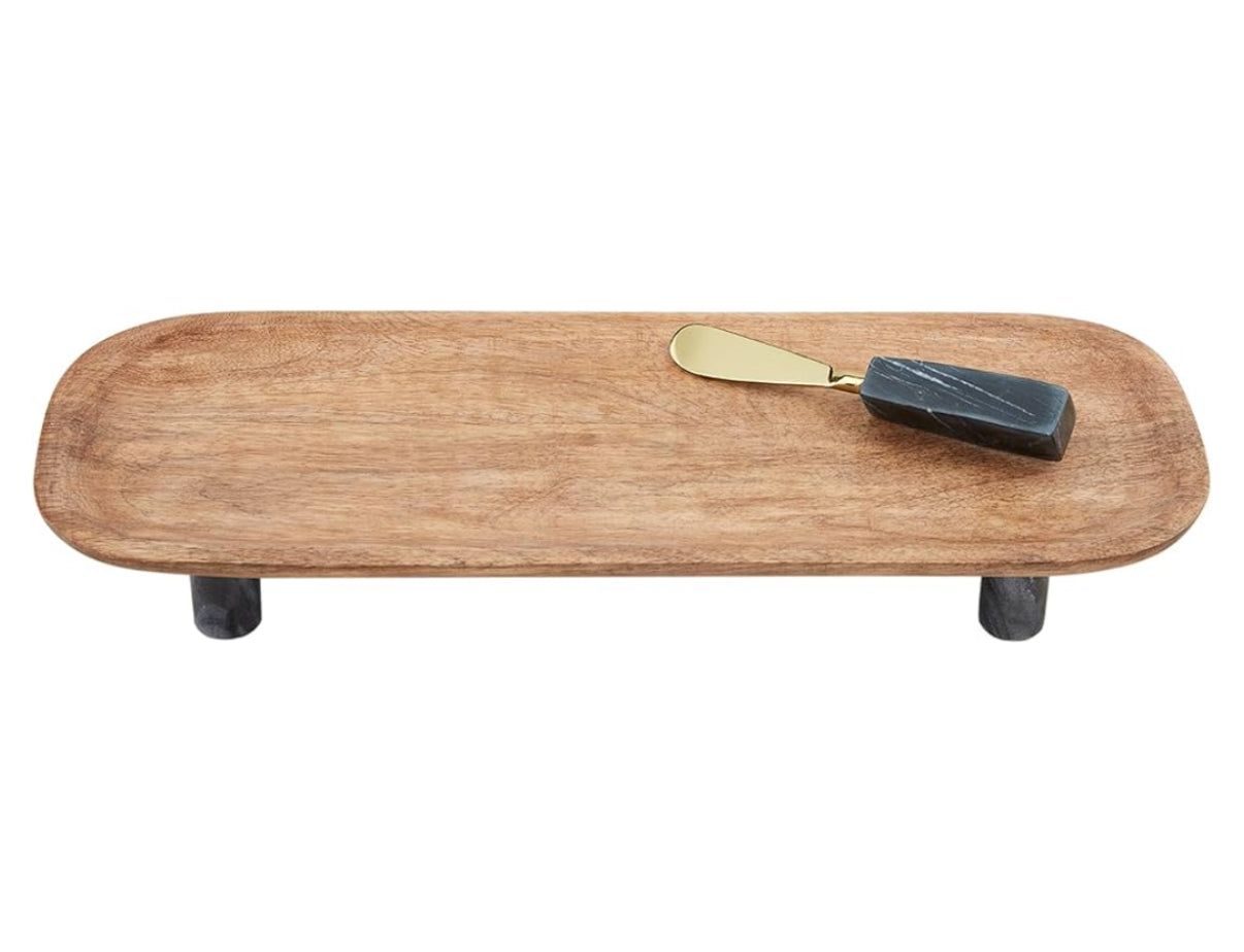 Footed Wood Marble Serving Set