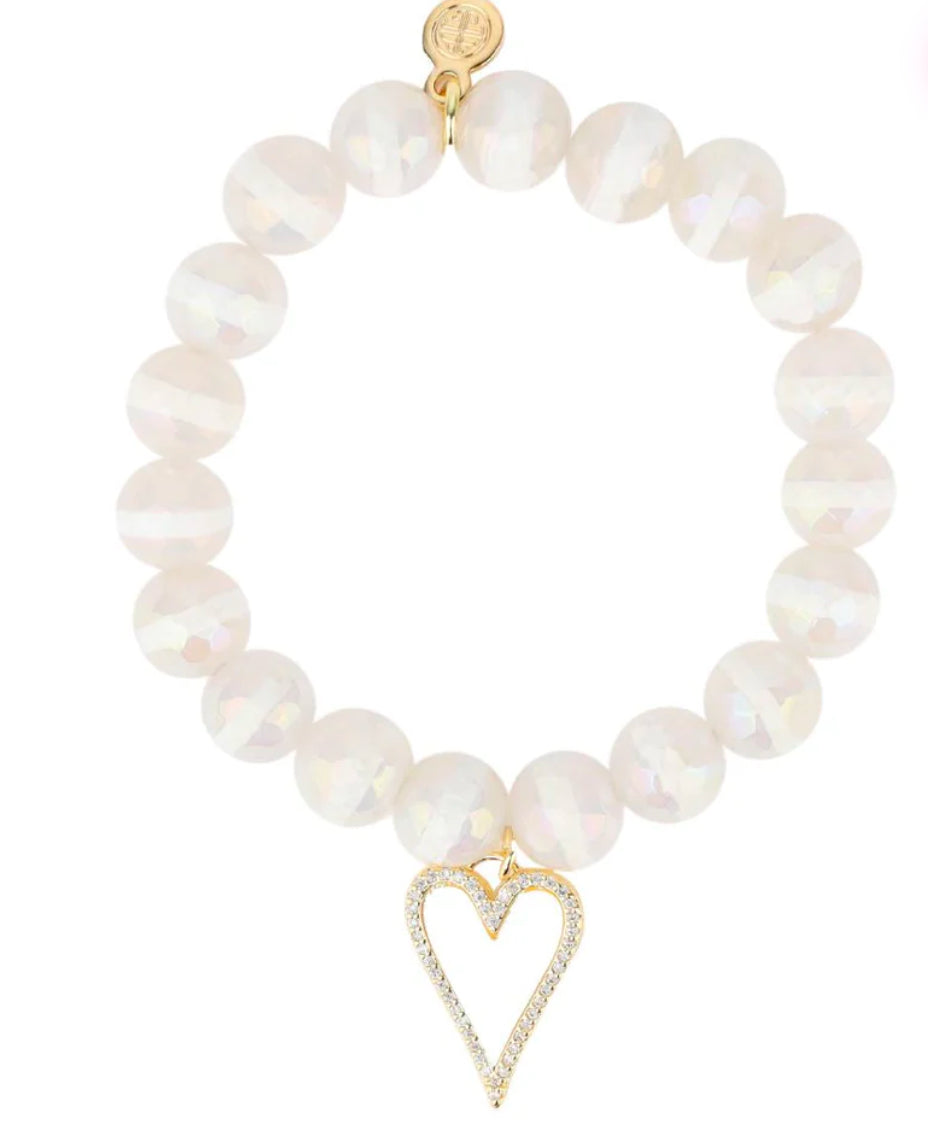 White Capiz Heart Beaded Bracelet