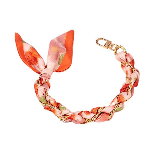 Gold Phone Chain with Scarf Orange Watercolor- Short JJ