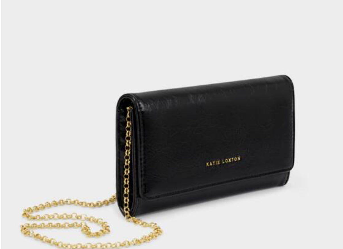 Zea Patent Crackle Crossbody Wallet- Black