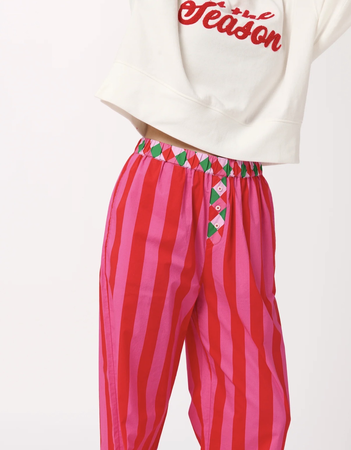 Festive Stripe Boxer Pajama Pants- Red