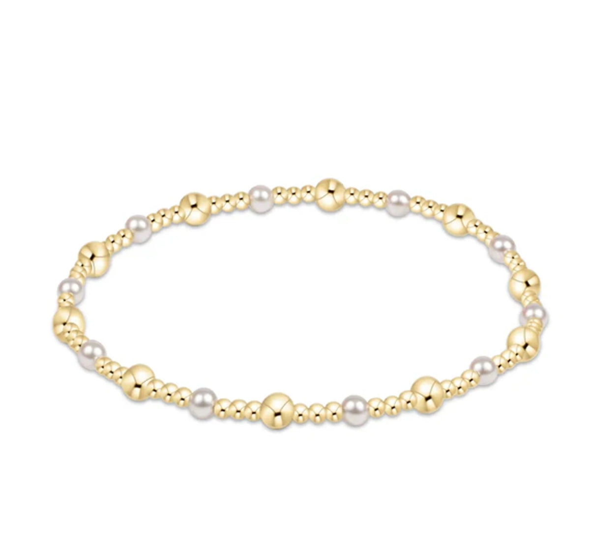 Classic Gold Sincerity Pattern 4mm Bead Bracelet- Pearl