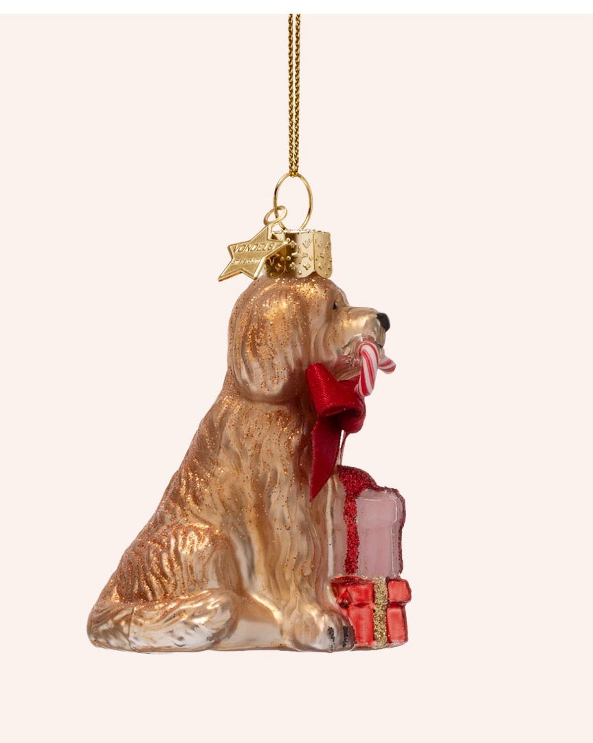 Dog with Candy Cane Ornament