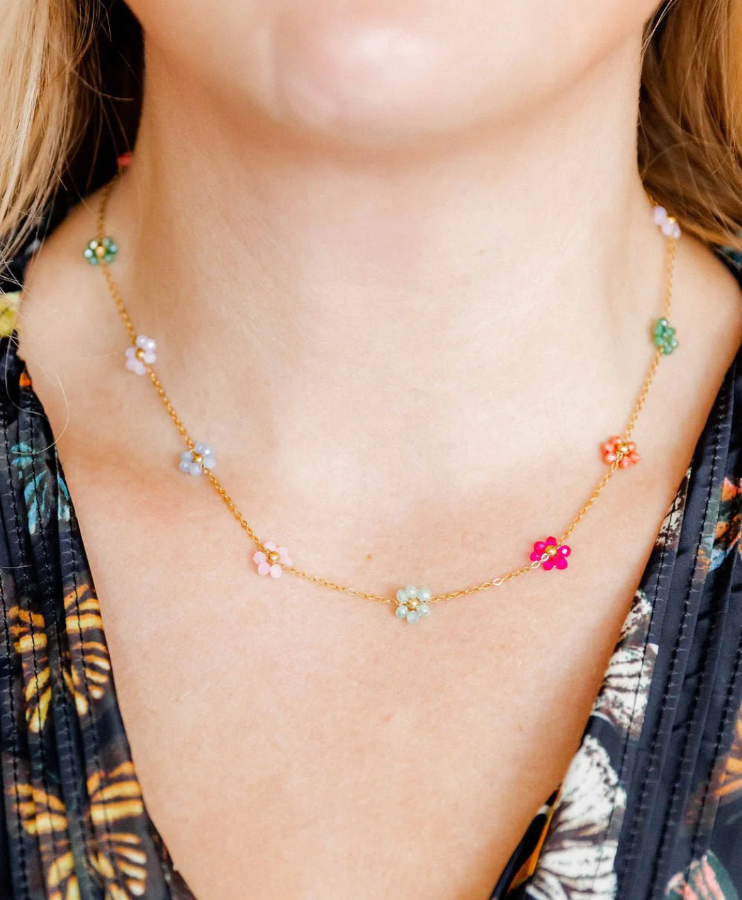 Necklace - Gracie Flower Multi Color