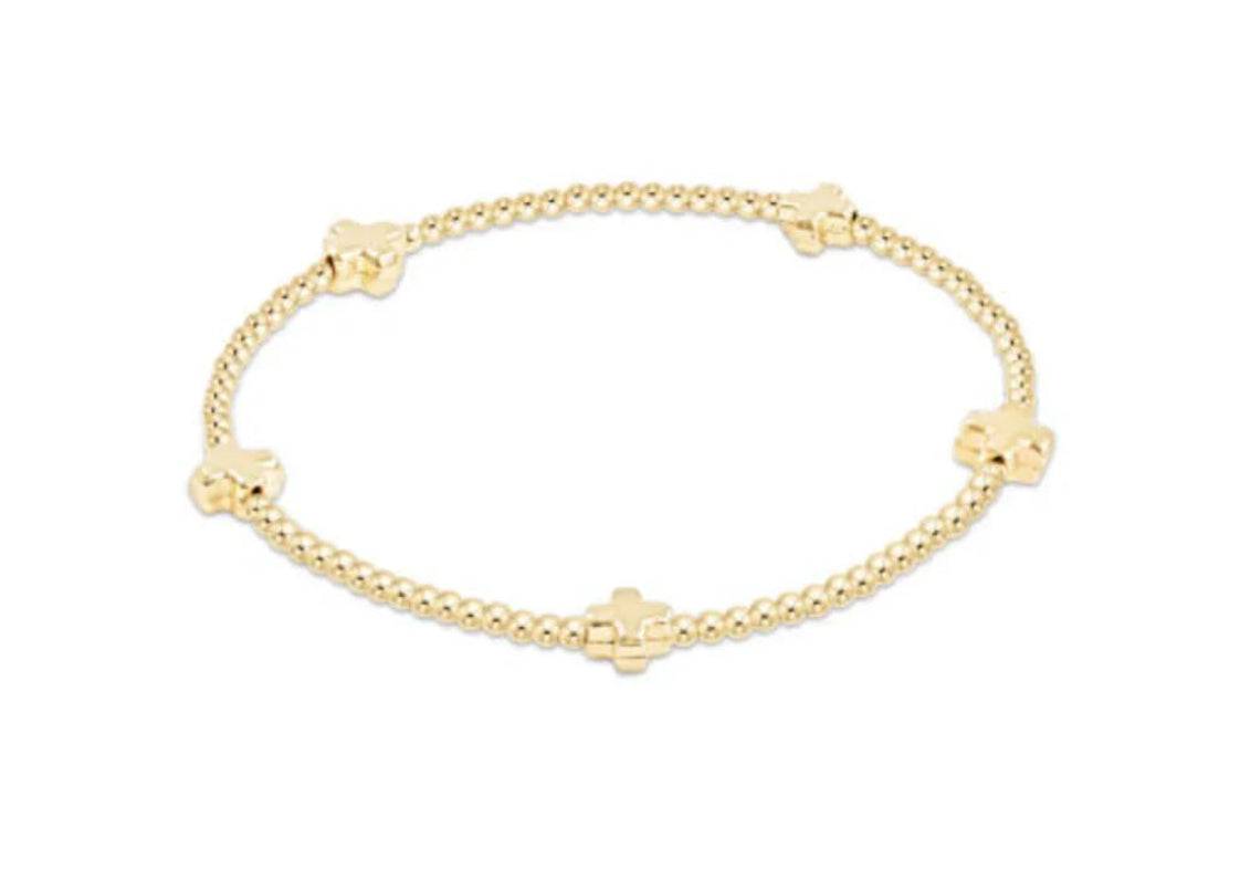 SIGNATURE CROSS GOLD PATTERN 2MM BEAD BRACELET - GOLD