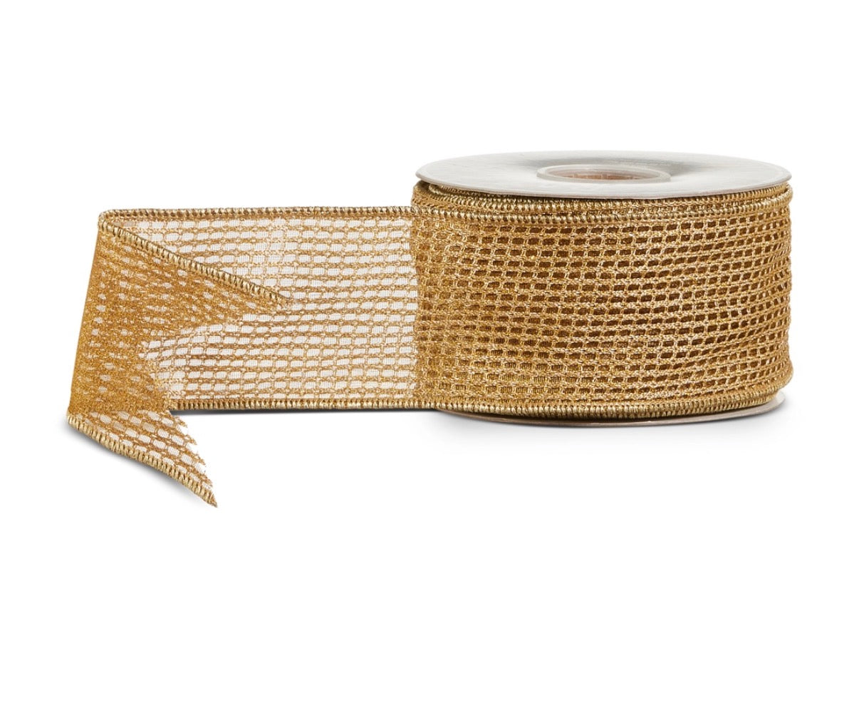 2.5" X 10 Yds Gold Mesh Wired Ribbon
