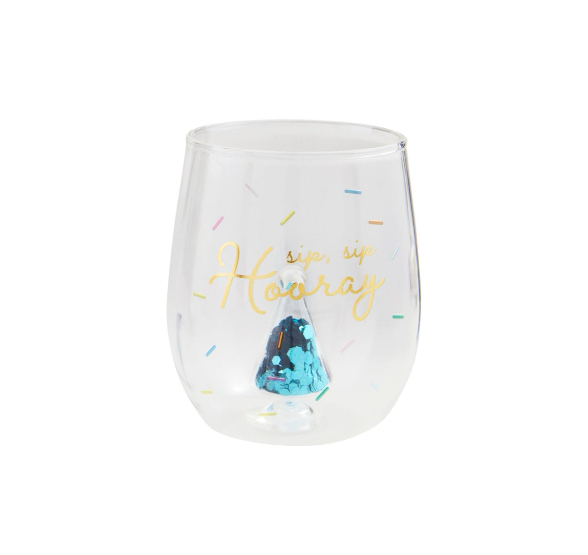 Hooray Birthday Glitter Wine Glass