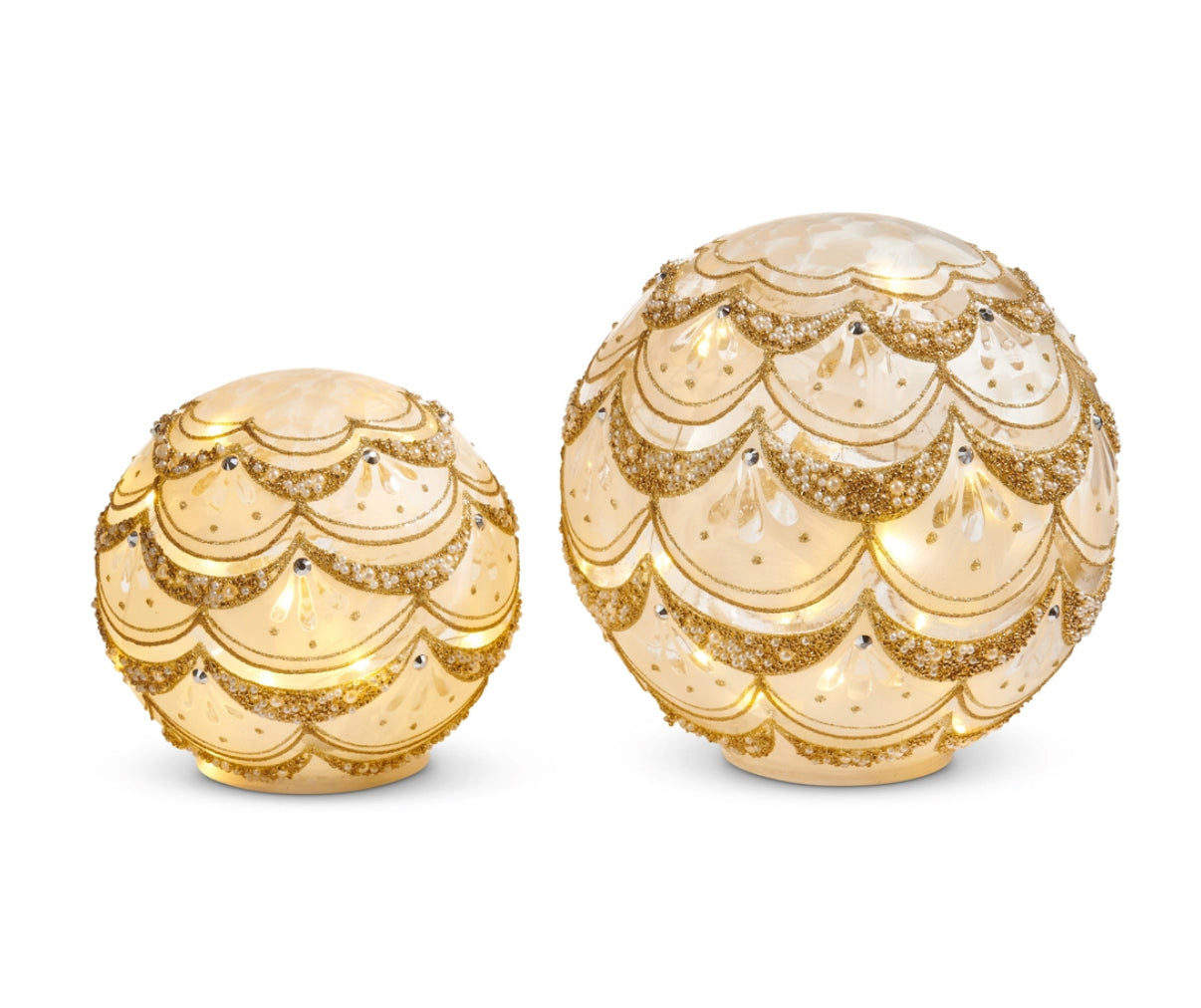 Lighted White And Gold Pearl Orbs