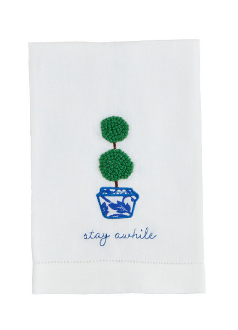 Stay Awhile Boxwood Tea Towel