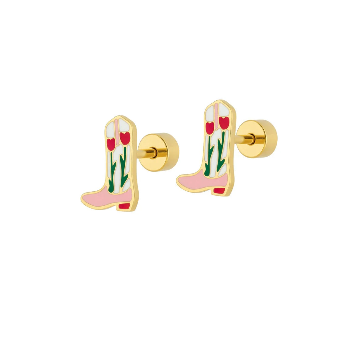 Screwback Stud Earrings - Tulip Cowgirl Boot