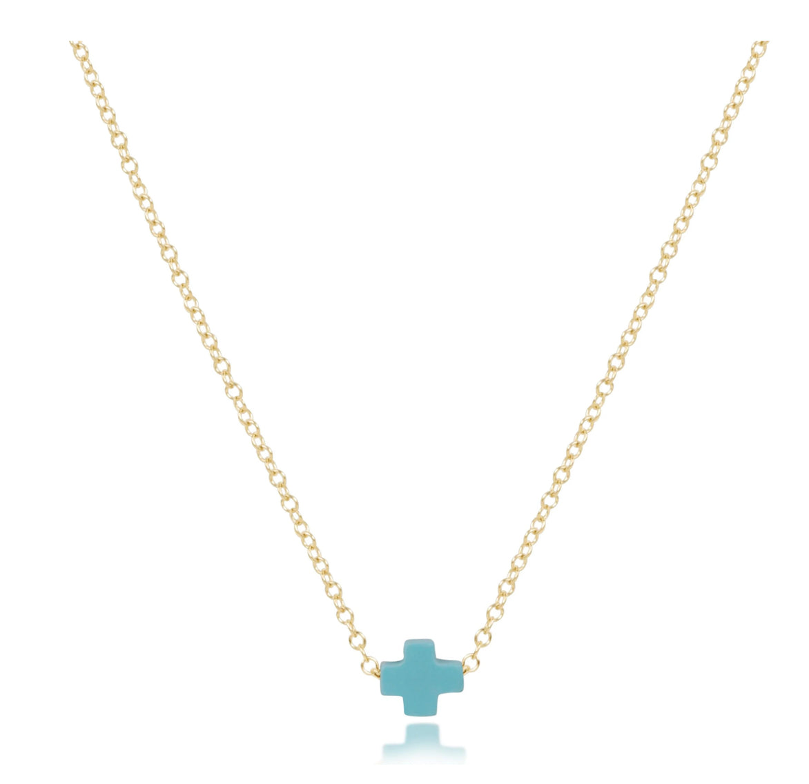 16” Necklace Gold Signature Cross- Small Turquoise