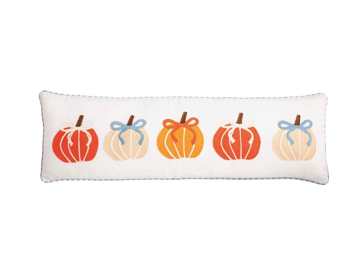 Embroidered Pumpkin Bow Pillow