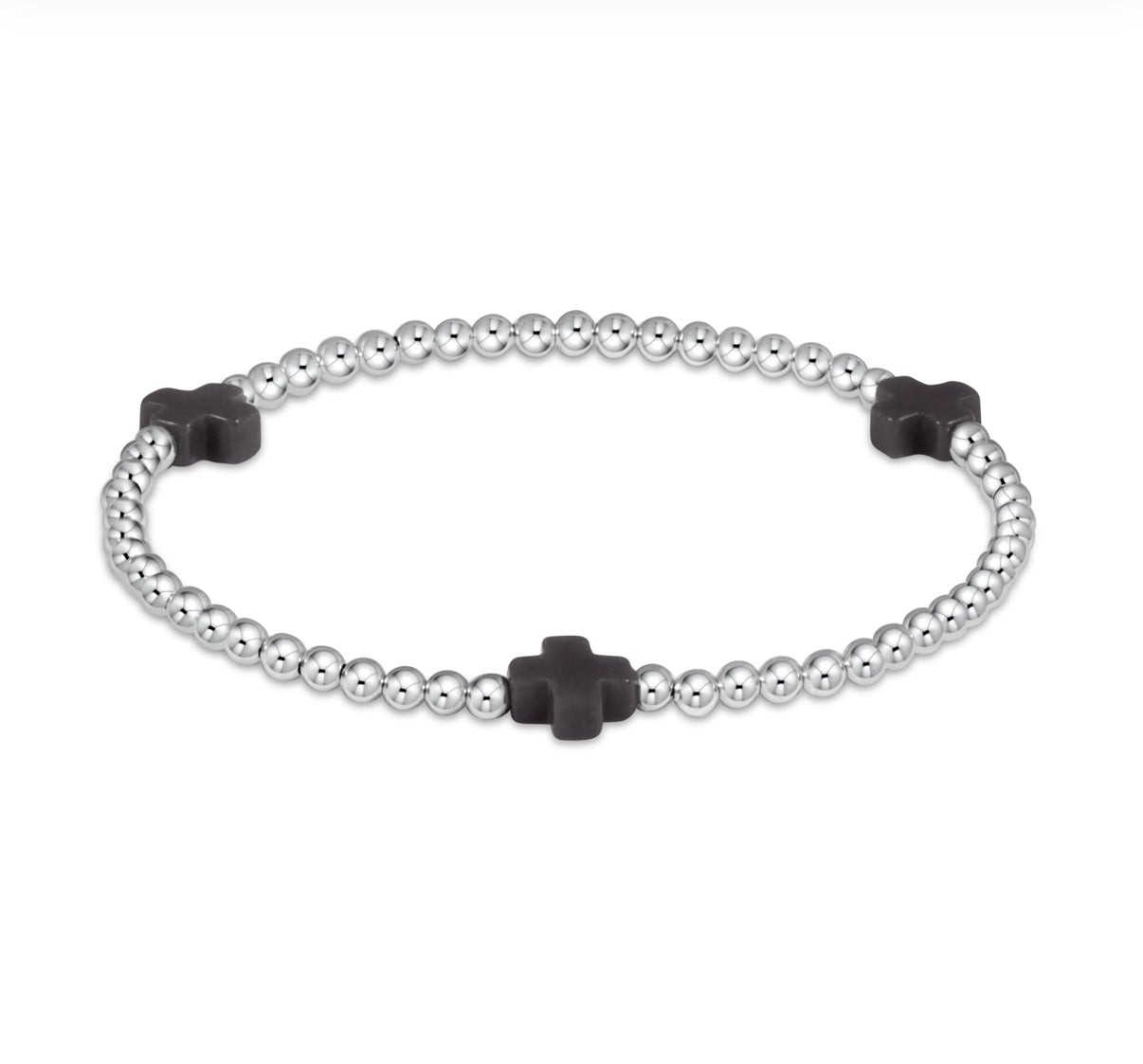 Signature Cross Sterling Pattern 3mm Bead Bracelet- Onyx