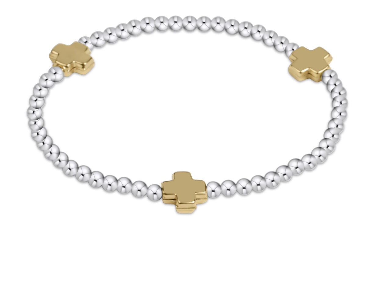 Signature Cross Sterling Mixed Metal 3MM Bracelet- Gold