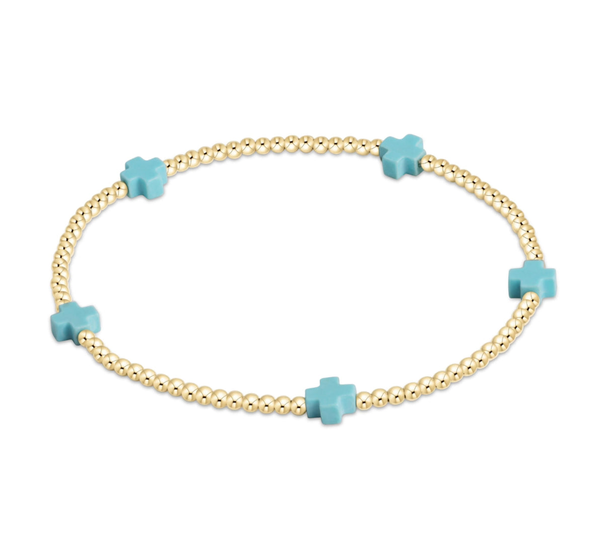 egirl Signature Cross Small Gold Pattern 2mm Bead Bracelet - Turquoise