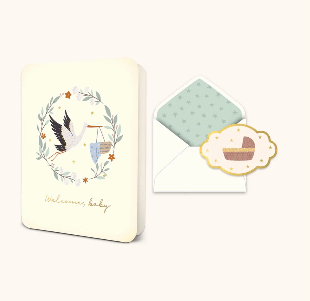 Welcome Baby Stork Deluxe Greeting Card