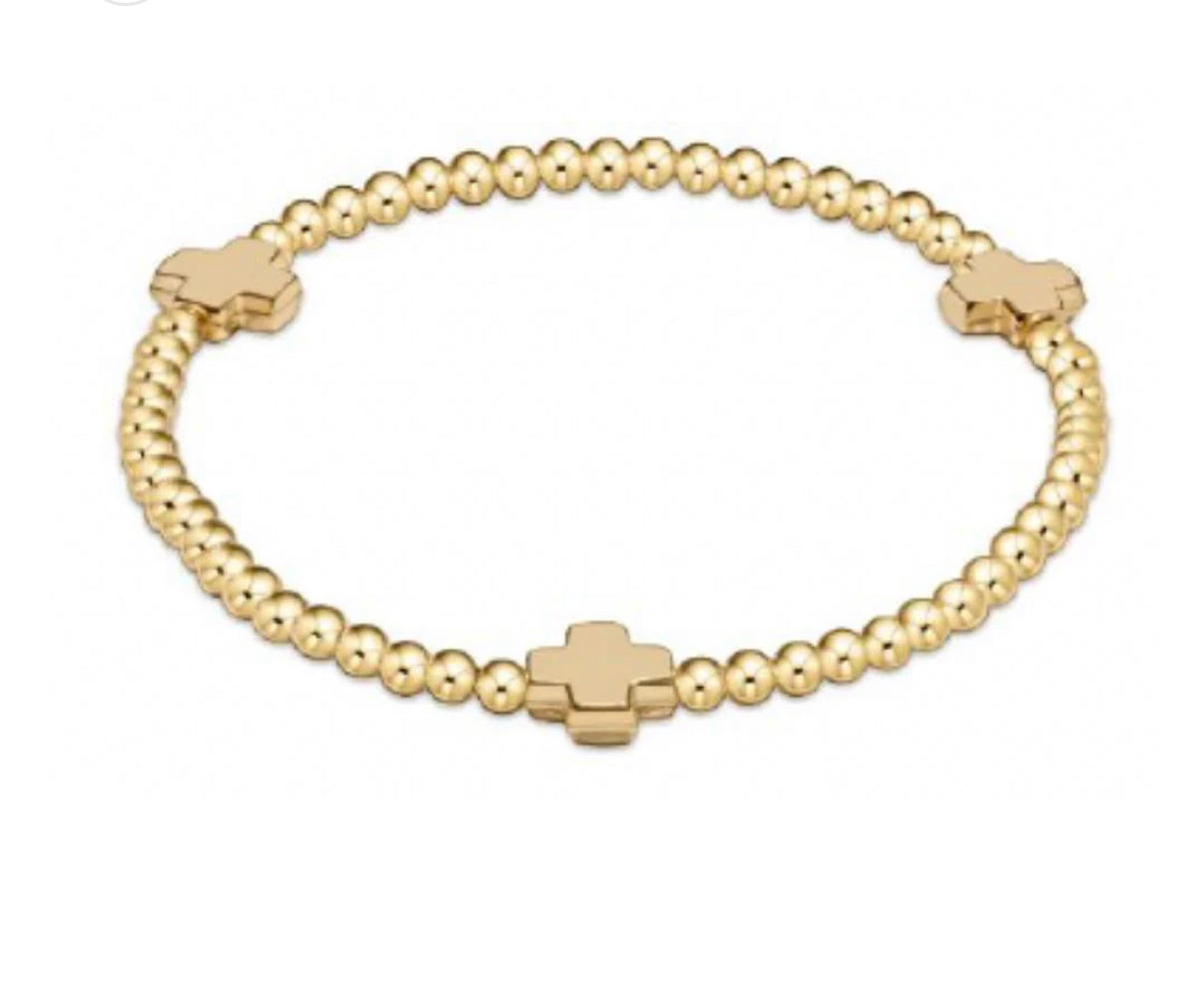 egirl Signature Cross Small Gold Pattern 3mm Bead Bracelet - Gold