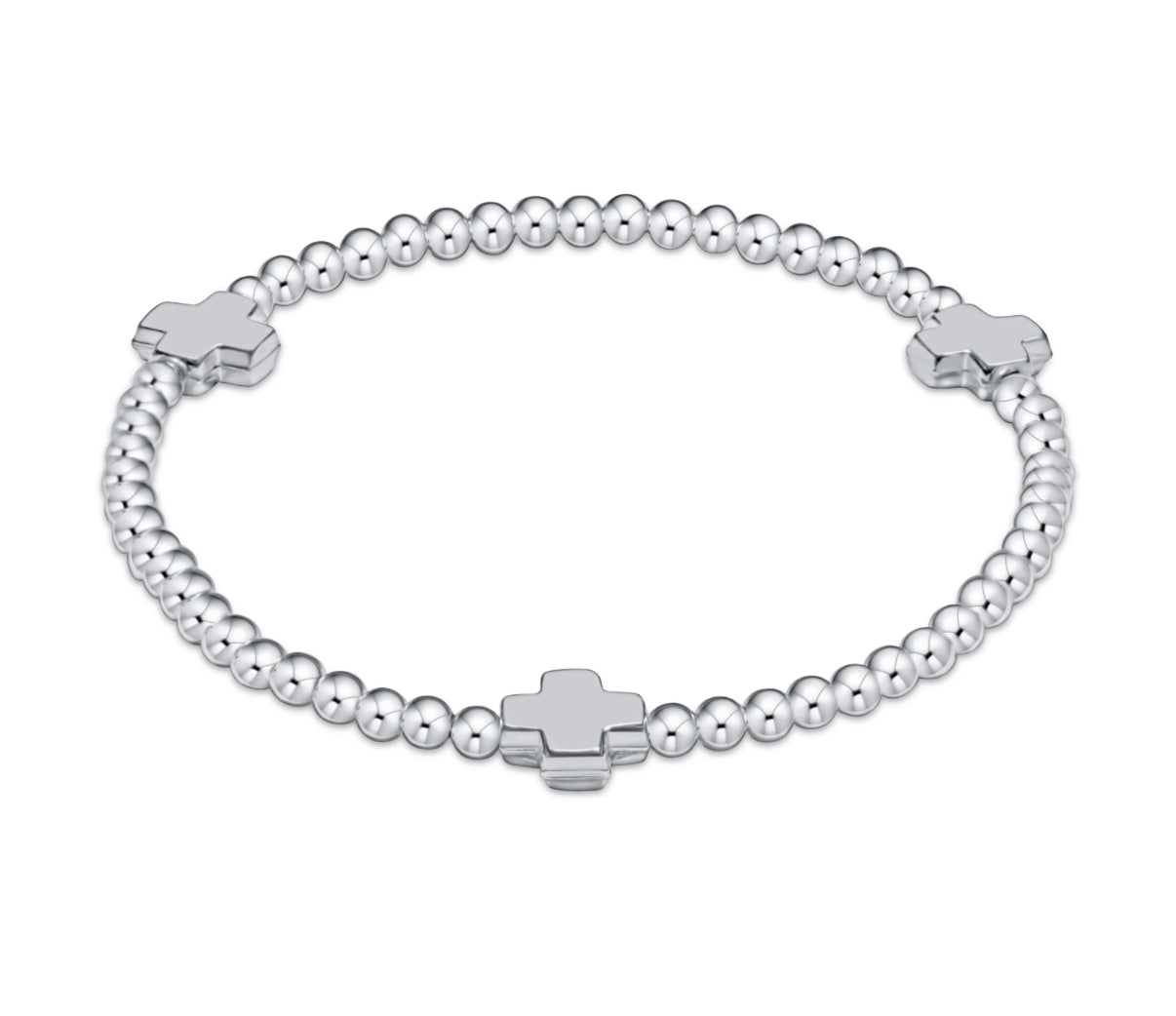 EXTENDS - SIGNATURE CROSS STERLING PATTERN 3MM BEAD BRACELET - STERLING