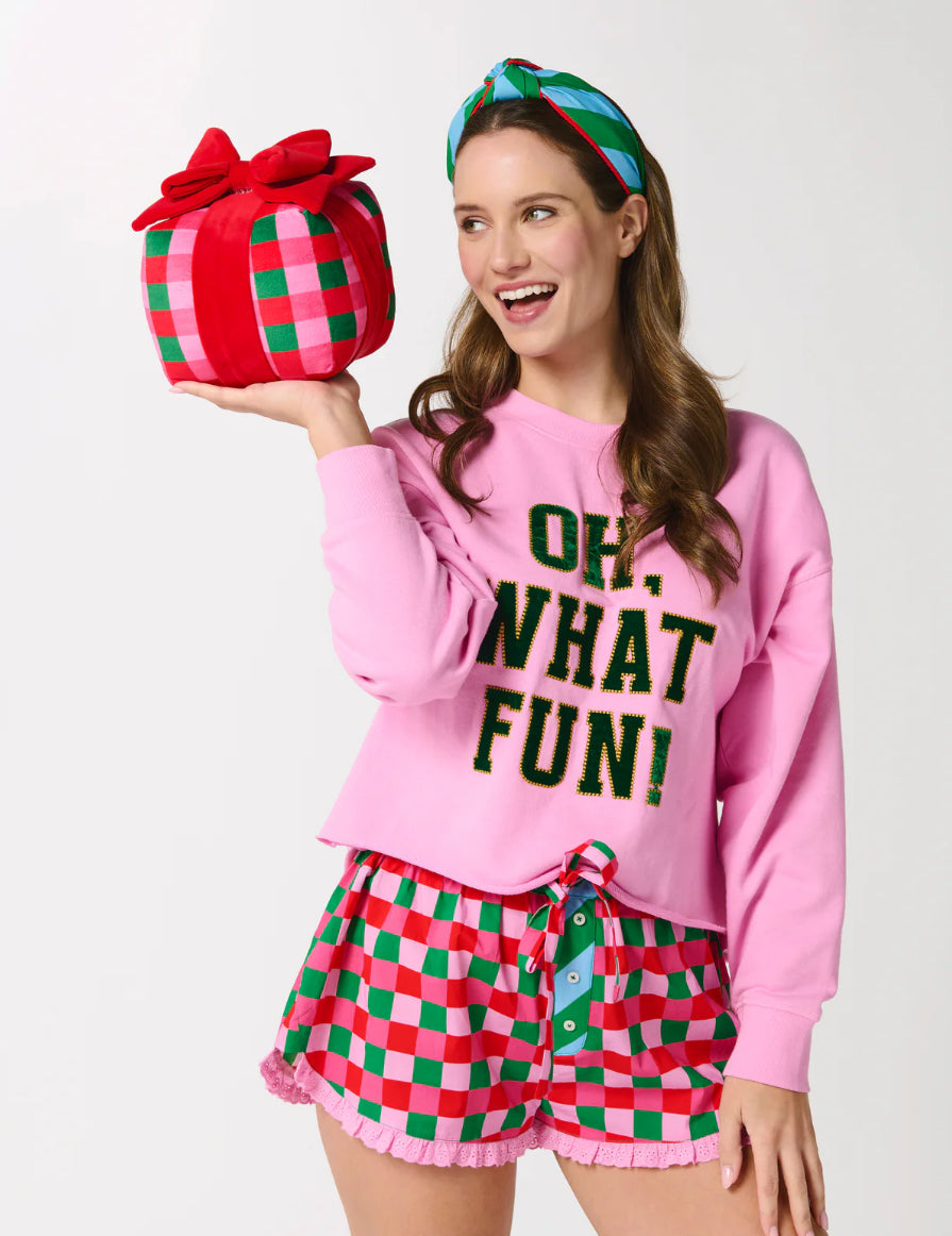 "Oh What Fun" Lounge Sweatshirt, Candy Pink