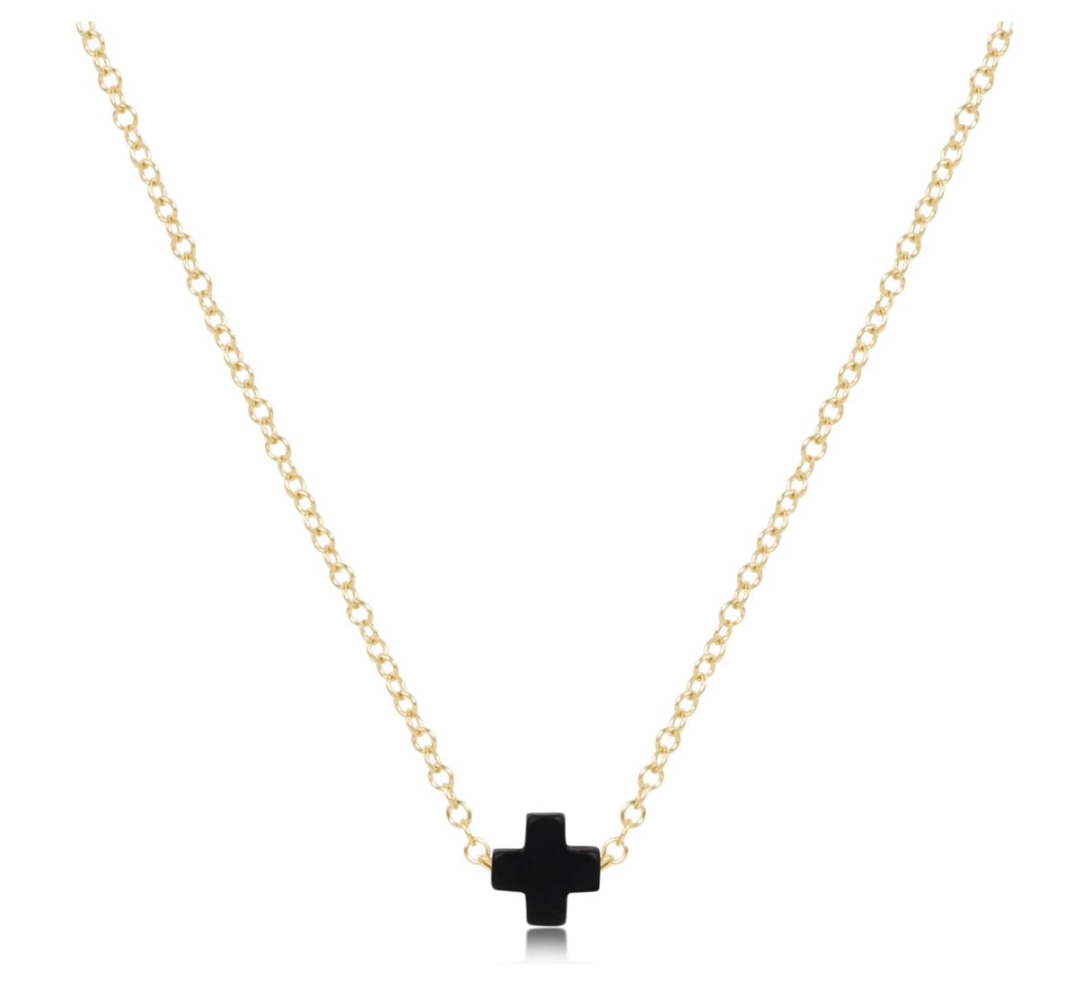 16” Necklace Gold Signature Cross- Small Onyx