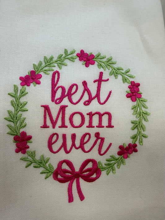 Best Mom Tea Towel- Pink