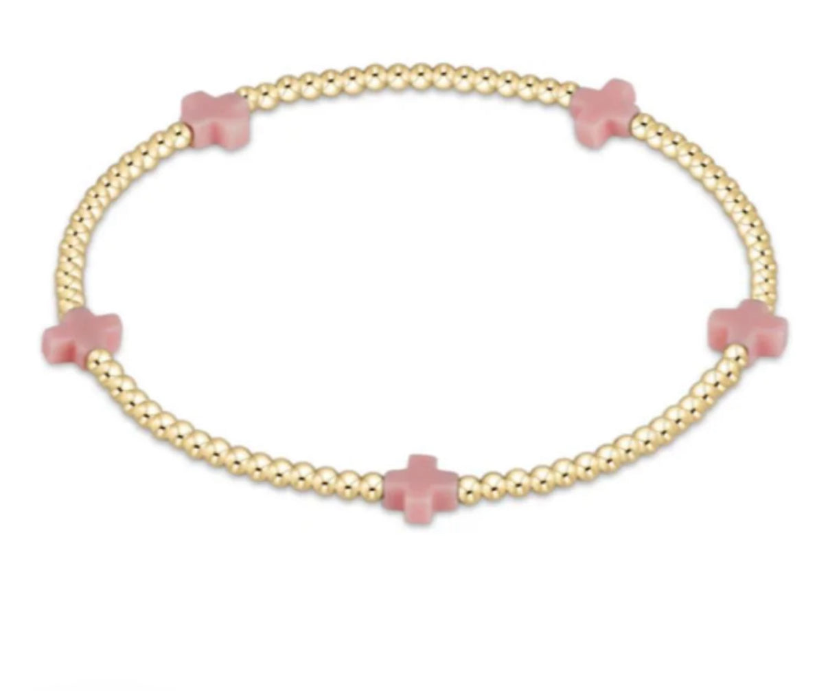 egirl Signature Cross Small Gold Pattern 2mm Bead Bracelet - Pink