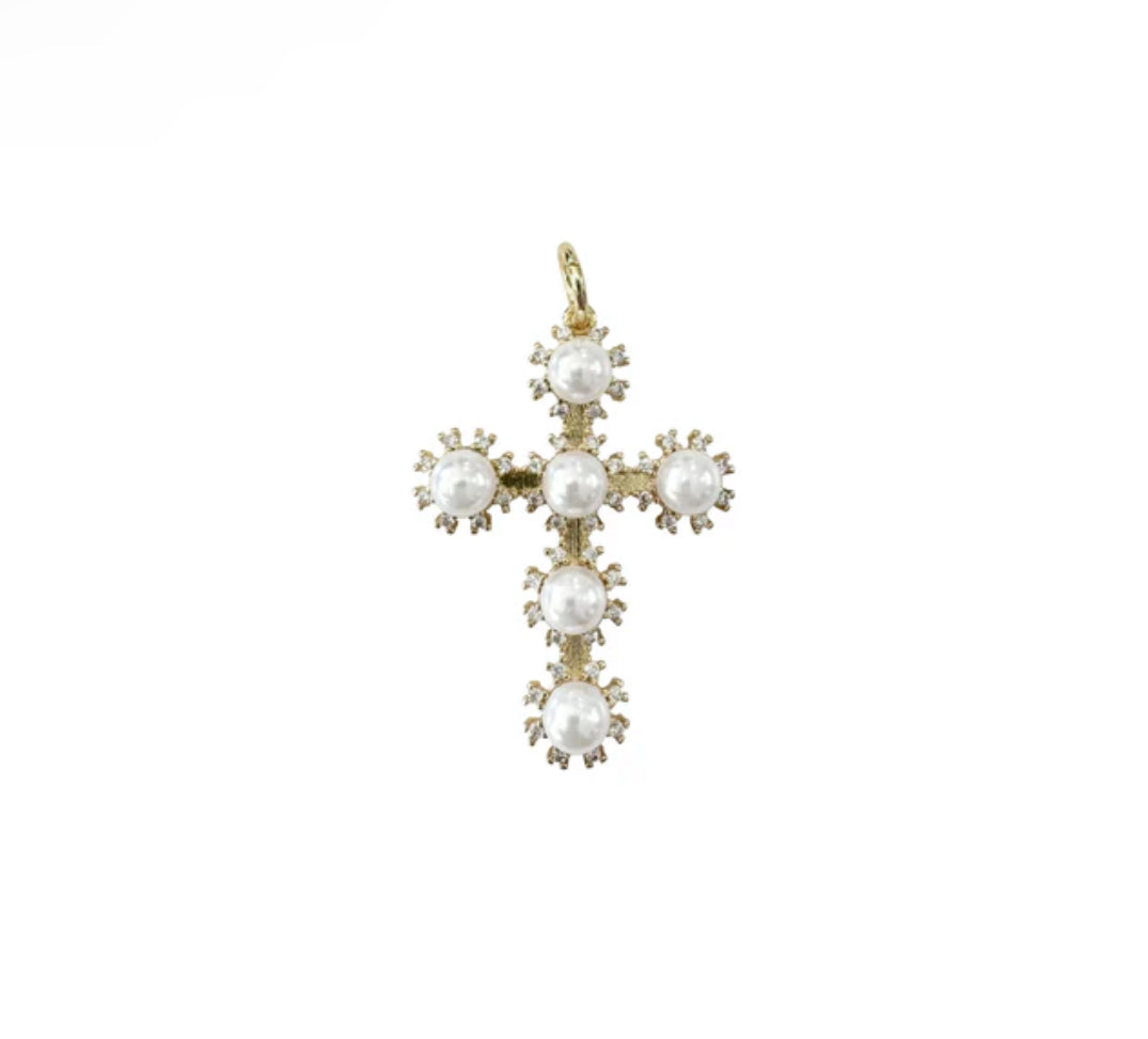 Pearl & CZ Cross Charm