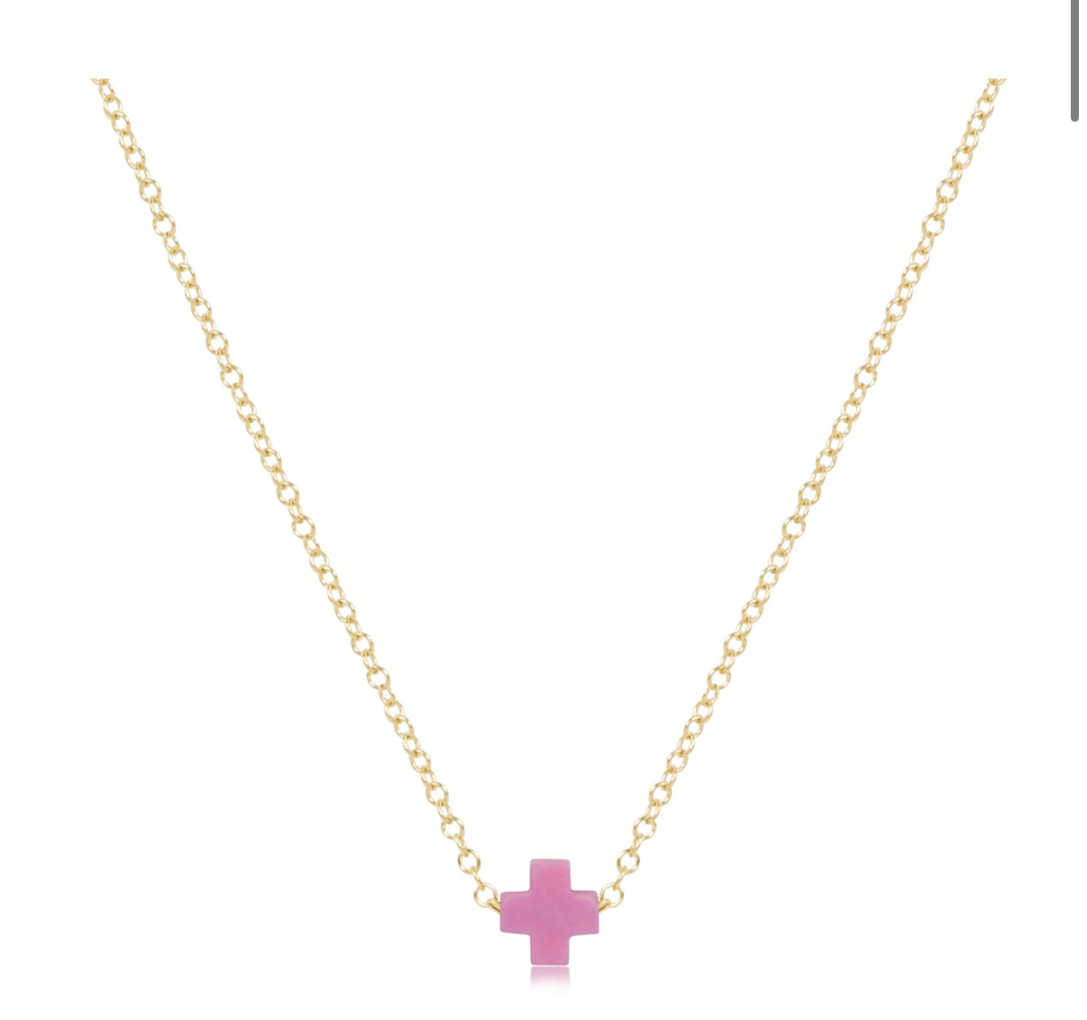 16” Necklace Gold Signature Cross- Small Bright Pink